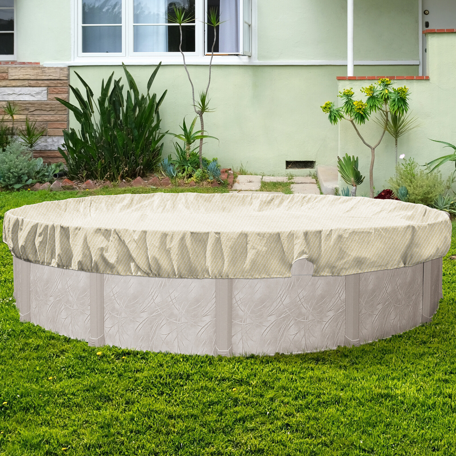 8'-18' Round Above Ground Swimming Pool Winter Covers -Beige Gray Turquoise STD gallery