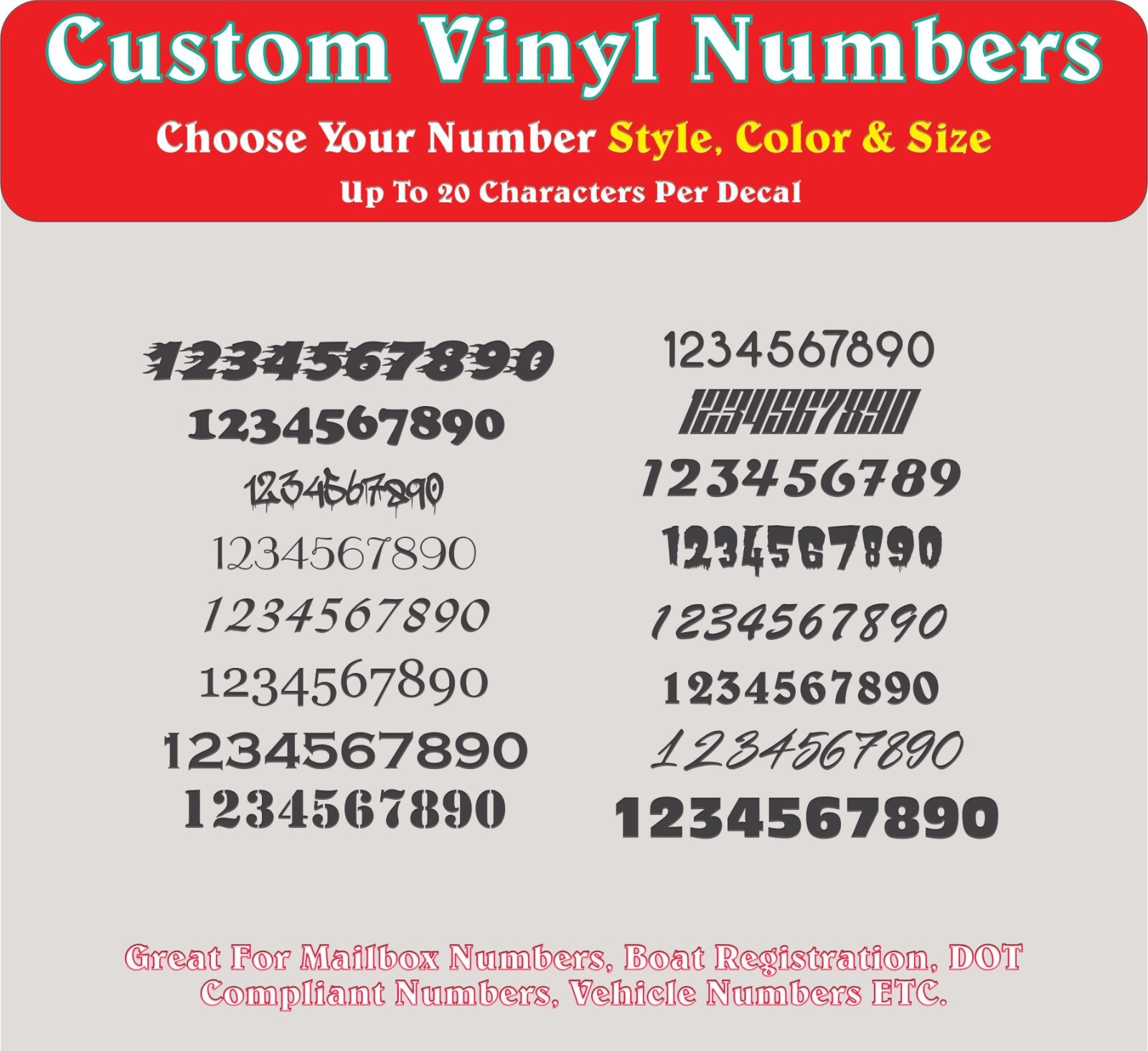 Custom Vinyl Number Decal Sticker Mailbox DOT Vehicle Boat Date Waterproof gallery