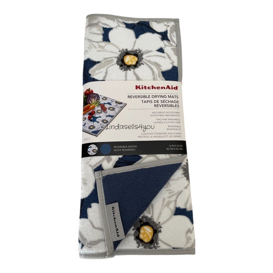 KitchenAid Dish Drying Mats Blue White Gray 2 Piece Reversible Set 16 x 22” New gallery
