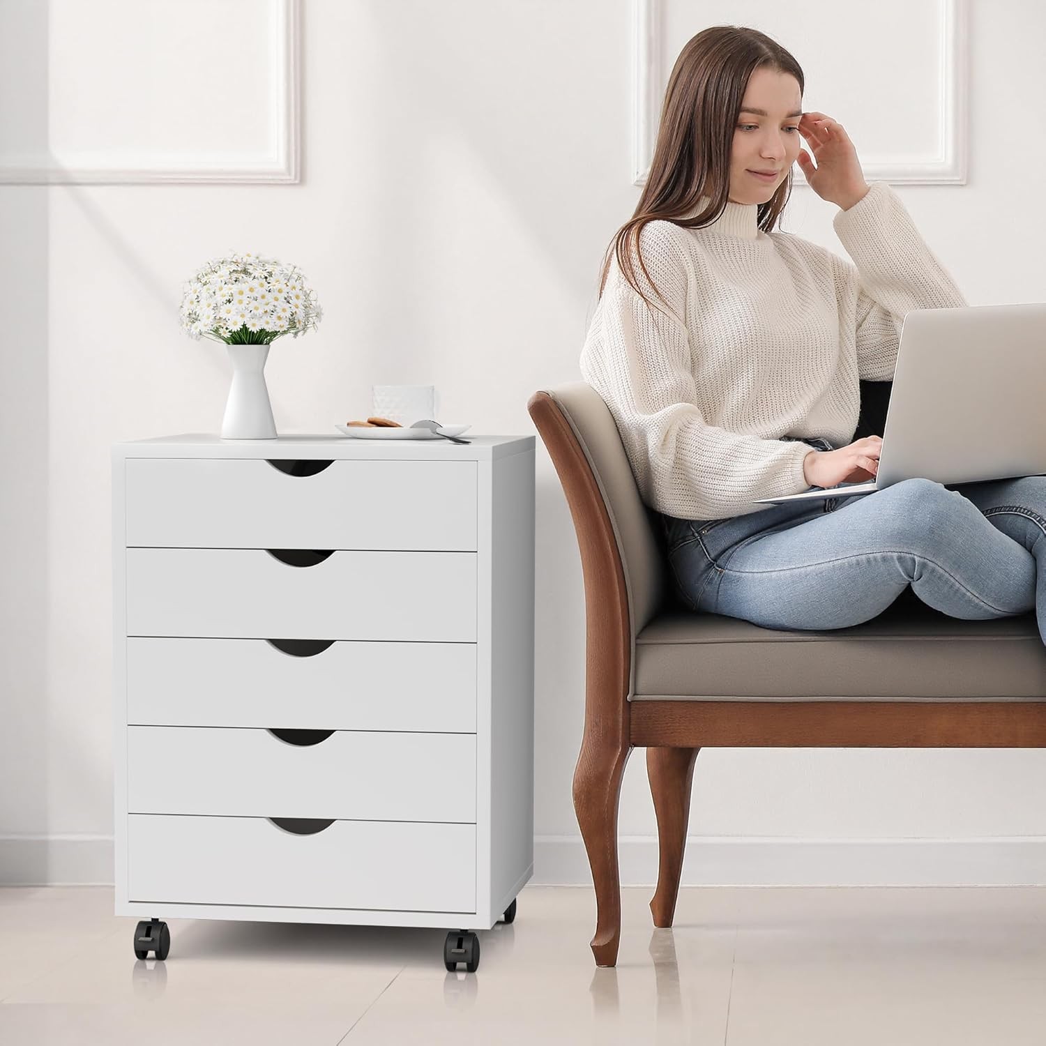 Mobile 5-Drawer Storage Cabinet with Wheels - Space-Saving Dresser for Home Use gallery