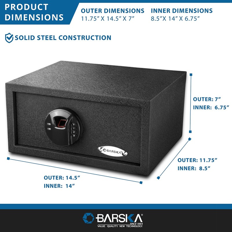 Barska HQ100 Biometric and Keypad Safe – Dual Access 0.46 Cu Ft, Black gallery
