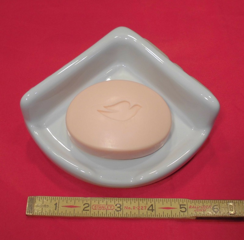 Vintage White; Extra Small Ceramic Corner Bath-Shower Soap Dish-Tray-Shelf 5" gallery