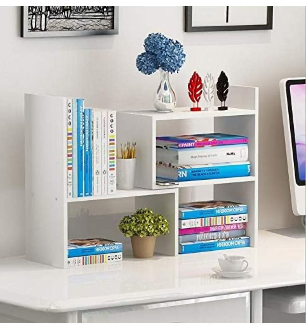 Desk Shelf, Adjustable Desktop Storage Organizer, Wood Display Shelf Rack, Offic gallery