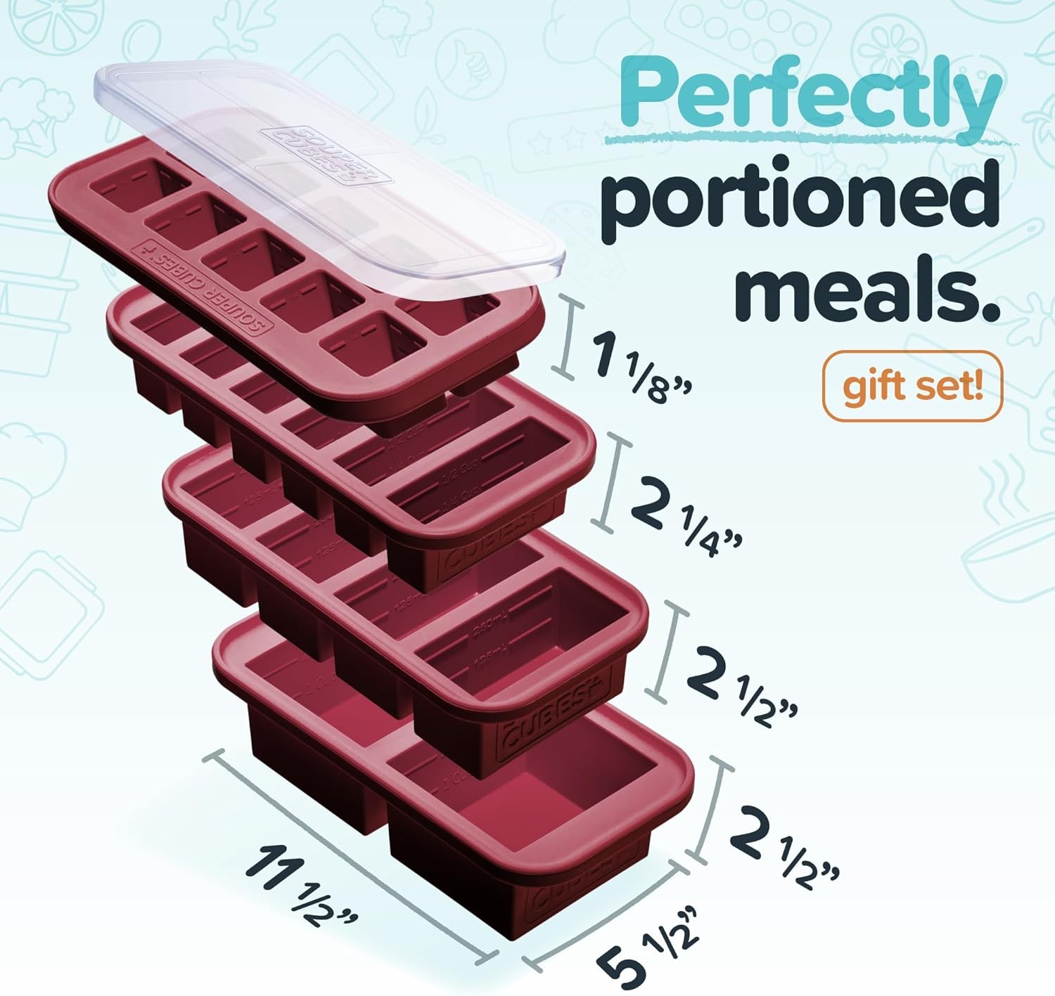 Souper Cubes Silicone Freezer Molds Gift Set 2 Tbsp 1/2 1 2 Cup Cranberry gallery