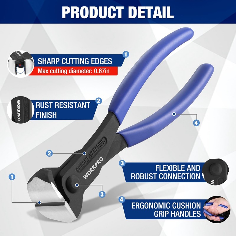 WORKPRO 7 Inch Nail Puller End Cutting Pliers Black Finish Chrome Vanadium Steel gallery