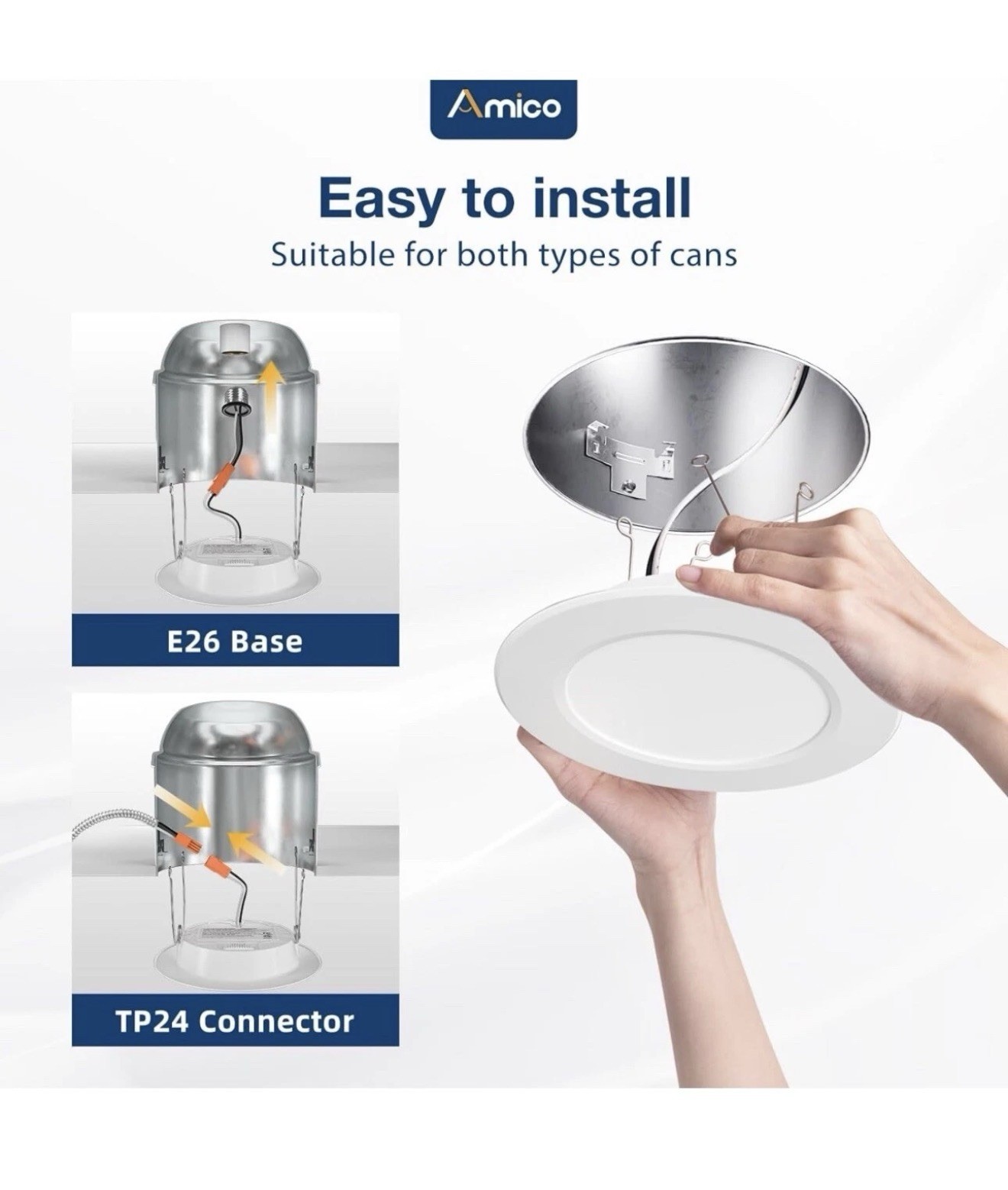 Amico 5/6in LED Recessed Downlight 5CCT Dimmable E26 12W 800-999lm 12pk gallery