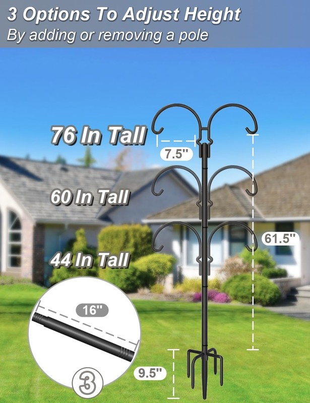 Outdoor Double Shepherds Hook with 5 Prong Base, 76 Inch Adjustable Heavy Dut... gallery