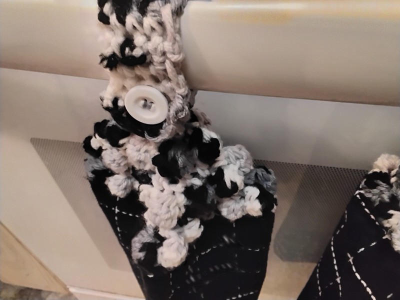Black White 2 Hanging Kitchen Dish Towel Set Crochet Tops Handmade gallery