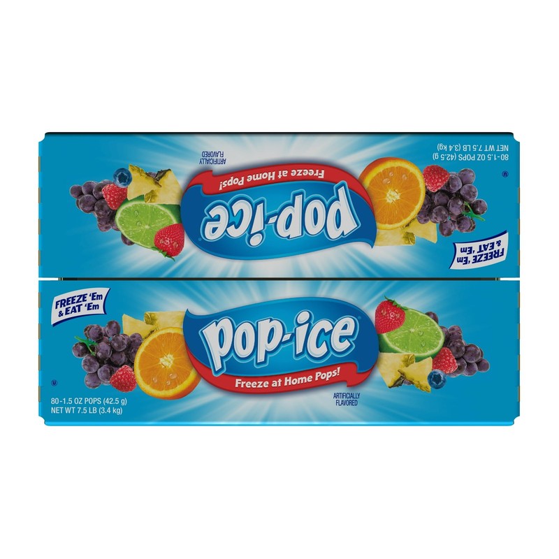 Pop-Ice Assorted Fruit Freezer Ice Pops, Gluten-Free Frozen Snack, 1.5 oz, 80 Ct gallery
