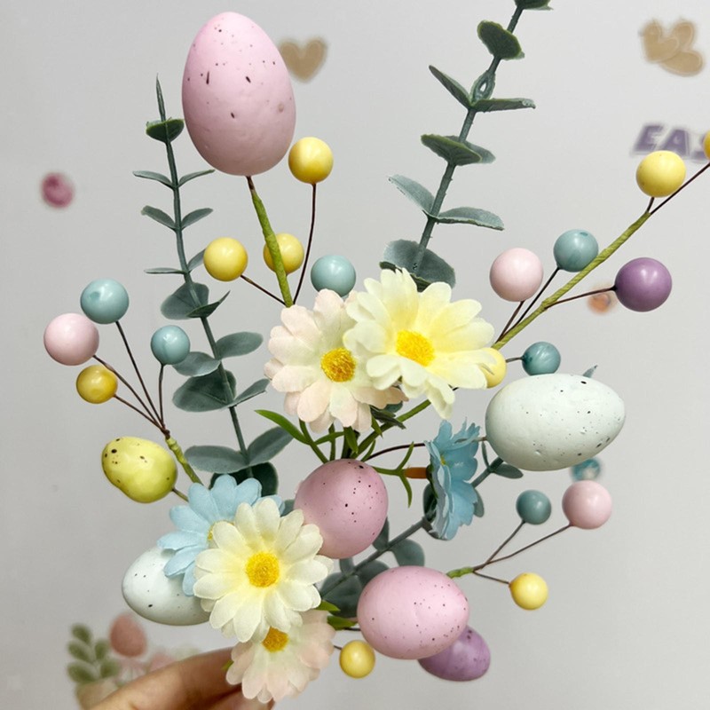 Easter Egg Stem Artificial Flowers Easter Decoration Twig Egg Pick Bouquet for gallery