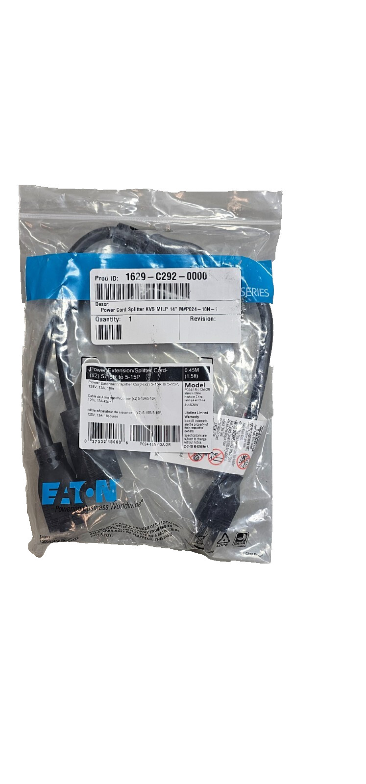 Tripp Lite Power Extension Cord Y Splitter Cable 13A, 16AWG, 5-15P To 2x 5-15R gallery