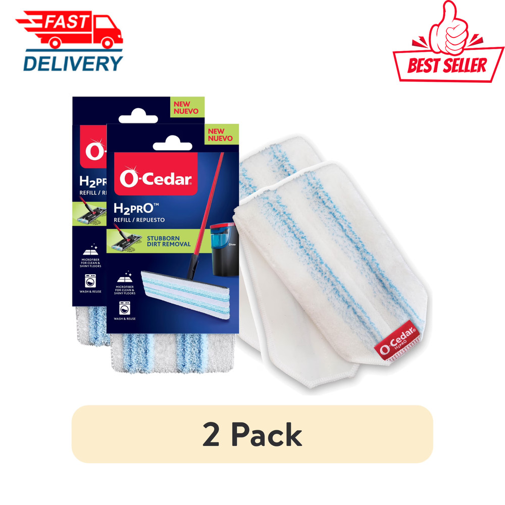 2 Pack O-Cedar H2prO Microfiber Flat Mop Head Replacement Machine Washable