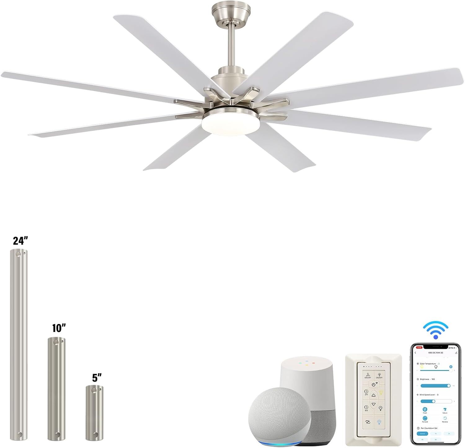 66" Smart APP Ceiling Fan with Light and Remote 6 Speed ​​Reversible 8 Blades US gallery