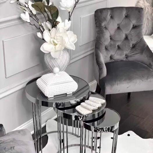 Silver Metal Nesting Tables Stackable End Tables Side Tables (Defected) gallery