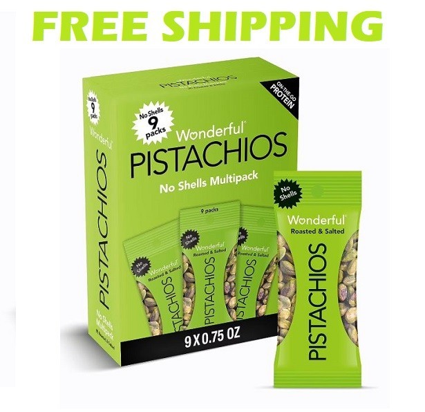 Wonderful Pistachios, No Shells Roasted & Salted Nuts, 0.75 Ounce Bags Pack of 9 gallery