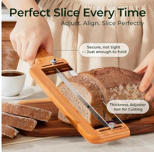 Manual Adjustable Bread Knife Bamboo Bread Knife With Stainless Steel Blade gallery
