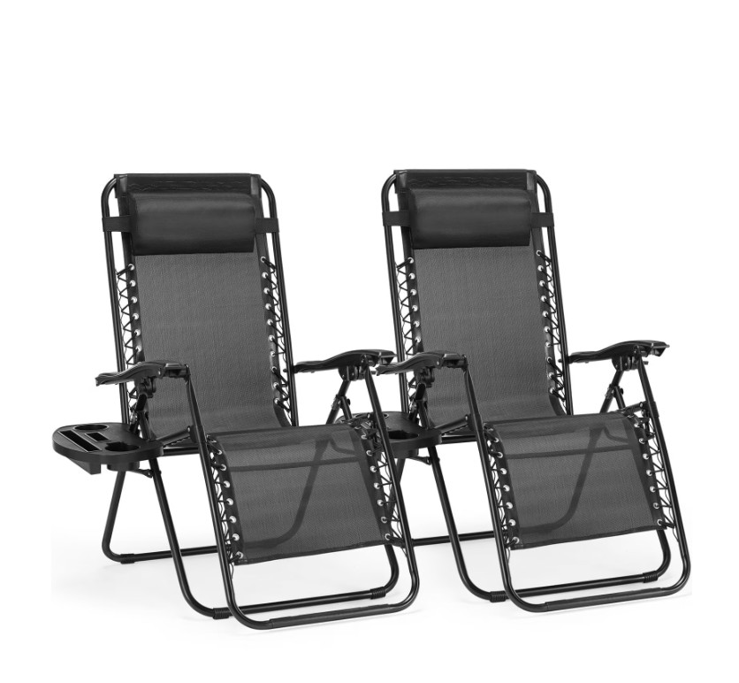 CONCETTA 2 Pack Zero Gravity Lounge Chairs Foldable Black
