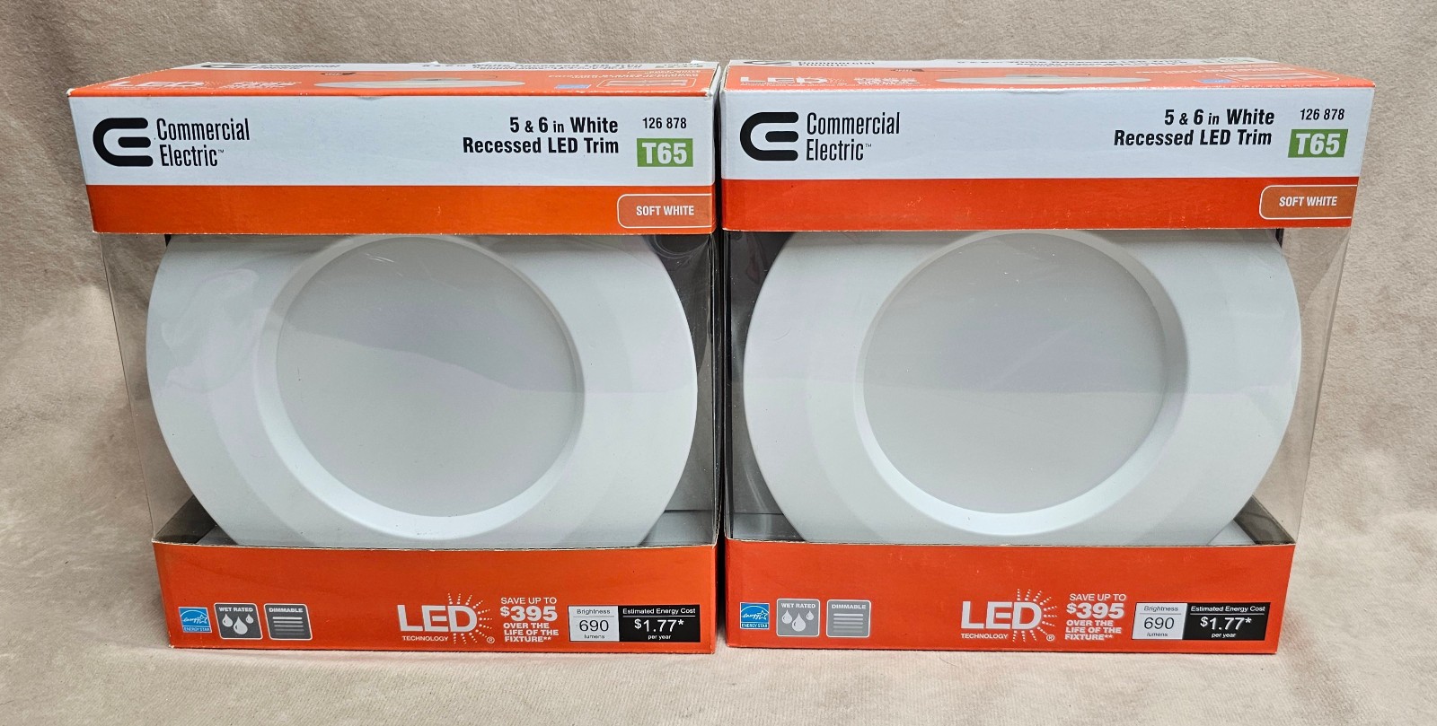 2Pc Commercial Electric T65 Recessed LED Trim Light ‎Ceiling Mount 5 & 6" White gallery