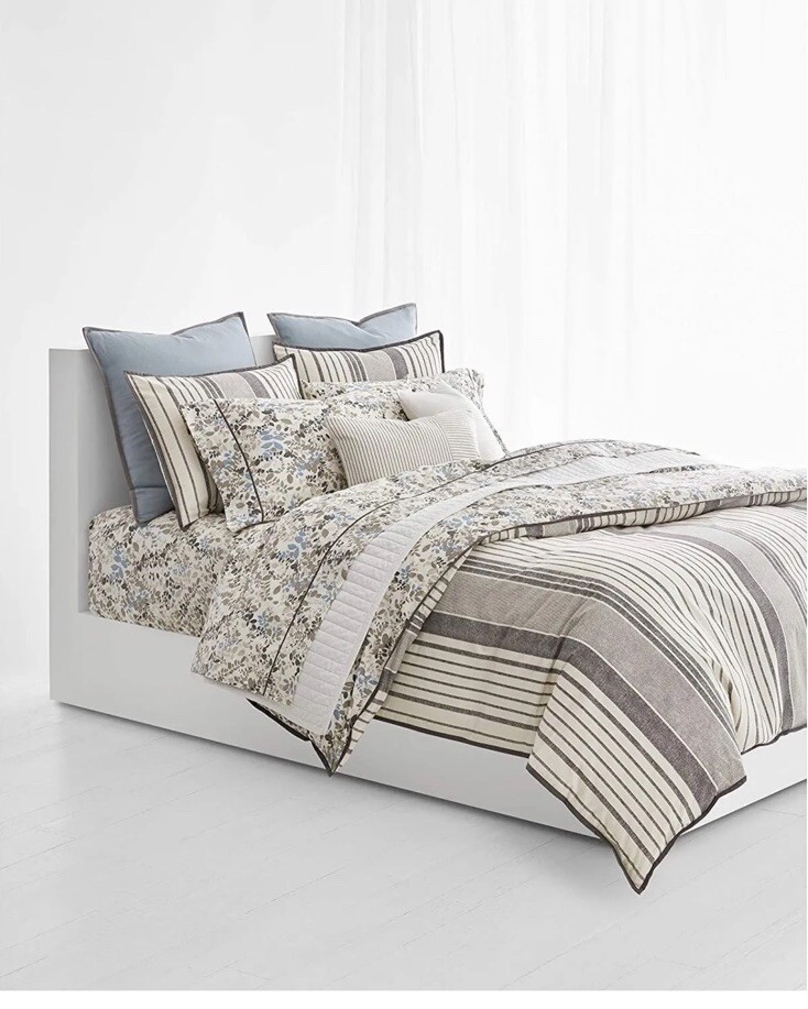New Ralph Lauren Devon Stripe Full/Queen Duvet Cover & Shams Set 5Pc