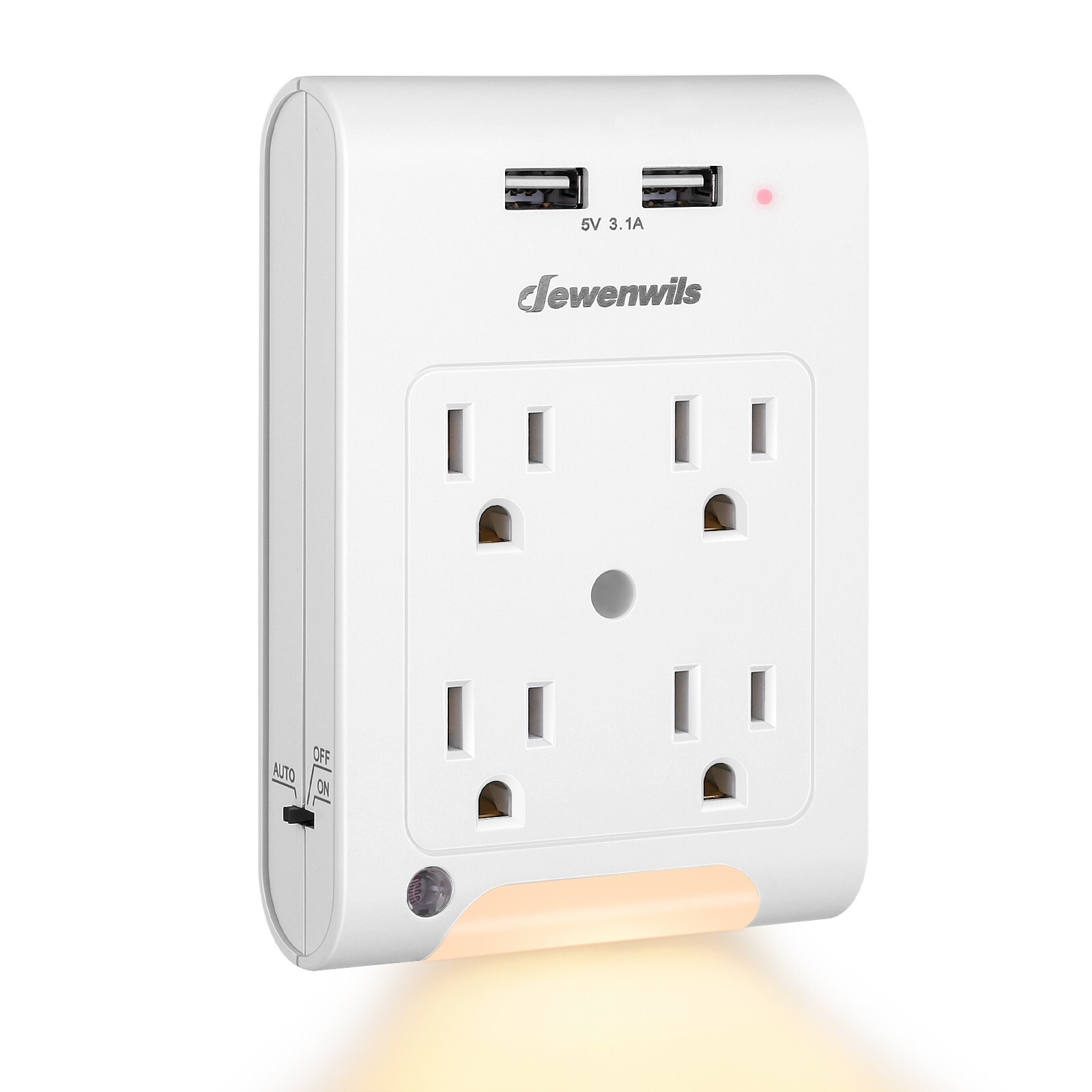 DEWENWILS Multi Wall Plug Outlet Adapter w/ 2 USB Ports Light Sensor Night Light gallery