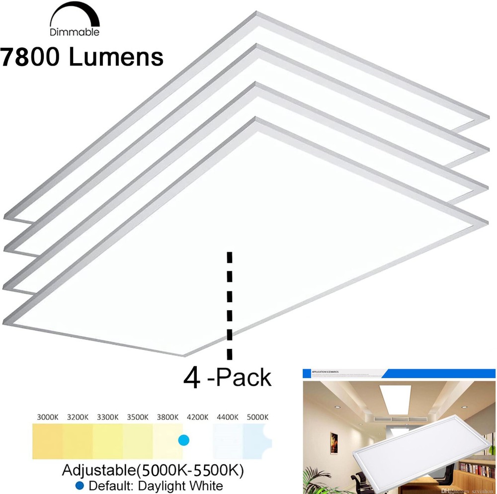 4Pack 2x4 LED Flat Panel Light Fixture 75W Drop Ceiling Light for Shop Warehouse
