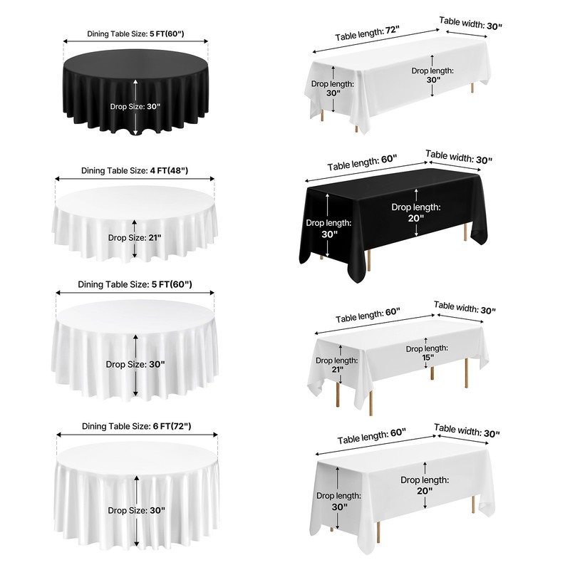 Uimoso Black/White Rectangular or Round Tablecloth for Wedding in Pack of 2/6/10 gallery