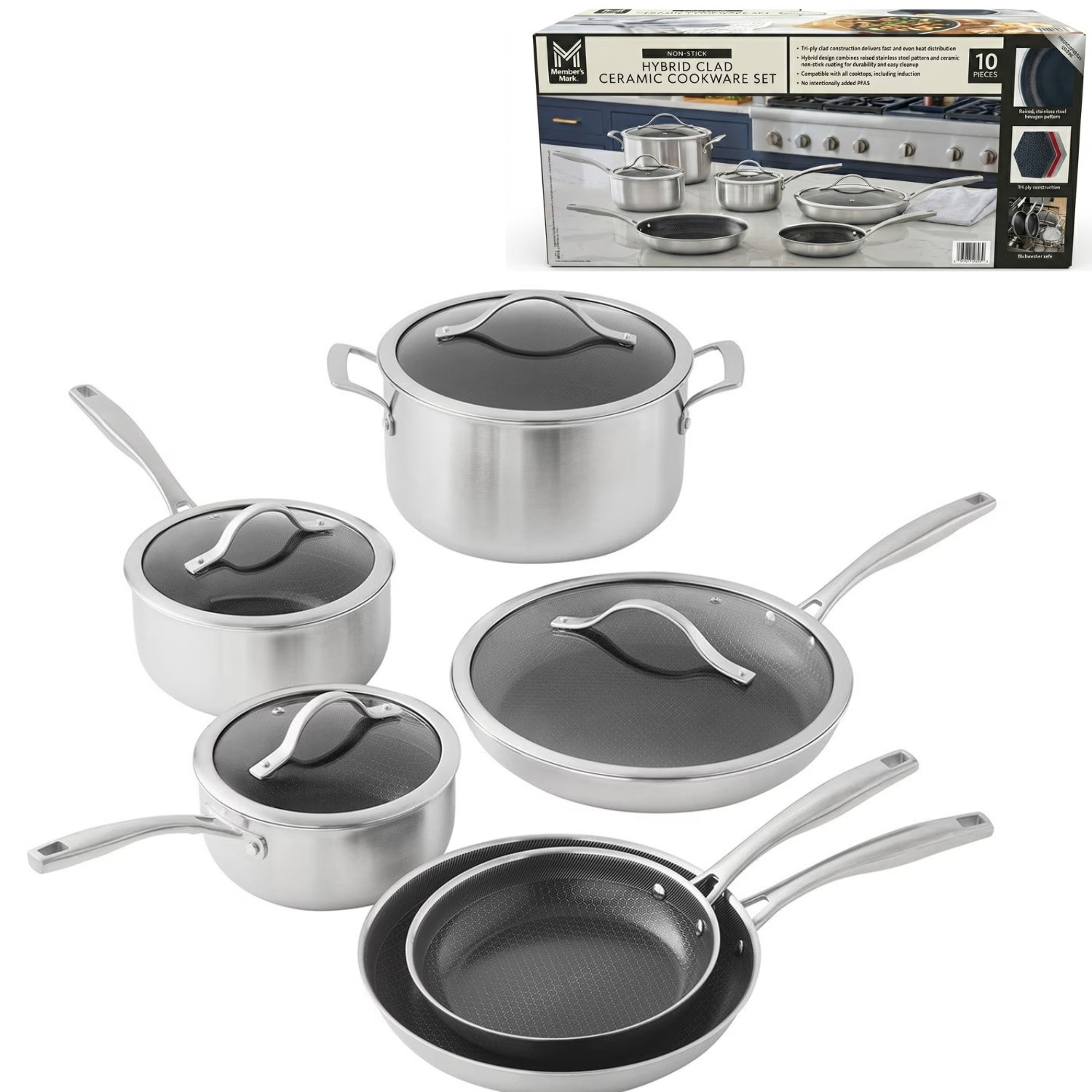 Member's Mark Hybrid Ceramic Nonstick Cookware Set, 10 Piece gallery