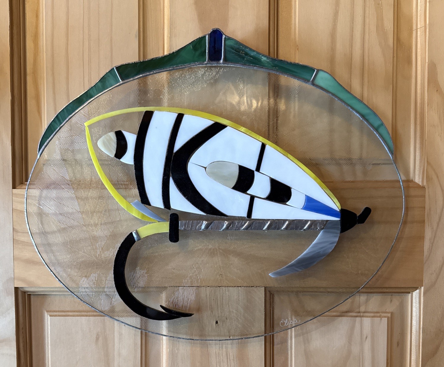 Handmade Stained Glass Suncatcher Fly For Fishing Artist Signed Elisa 14/11 gallery