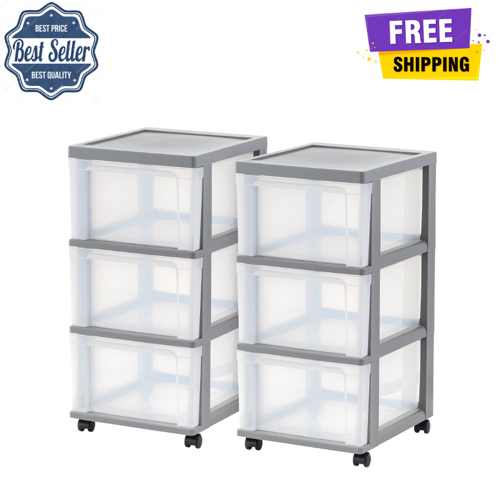2 Pack IRIS USA 3-Drawer Narrow Plastic Storage Cart Organizer Tower with Wheels gallery