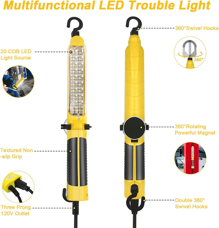 LED Trouble Light, Handheld Corded Work Lights with Strong Magnet, Double Swivel gallery