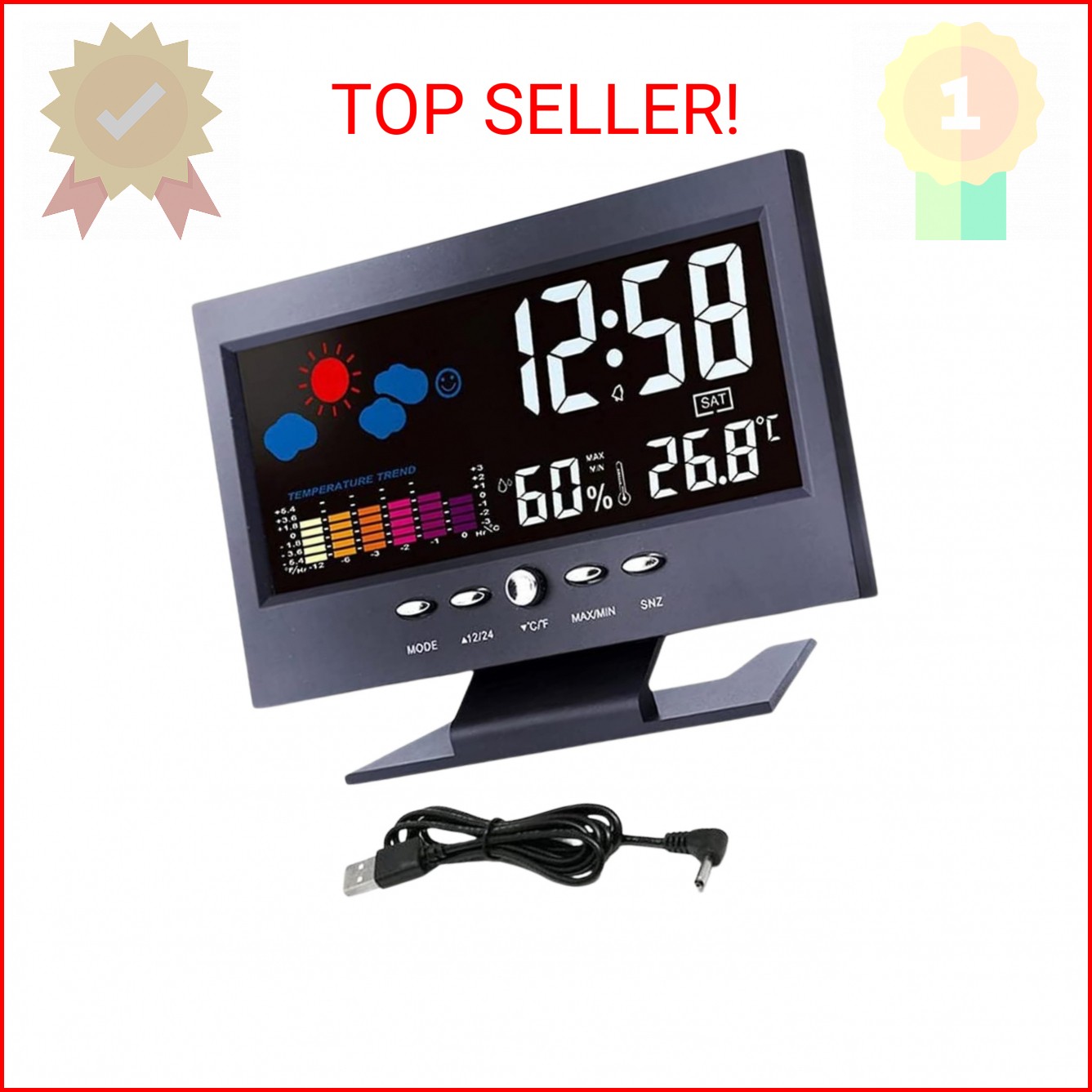 THE PERFECT PART Auto Set Digital Alarm Clock | Color Display LCD Screen with Sn gallery