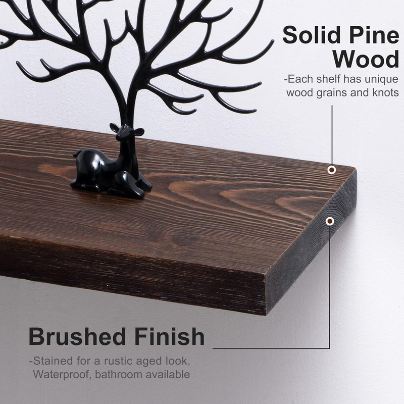 Rustic Dark Walnut Floating Shelves Set of 2, 36 Inch for Home Decor gallery