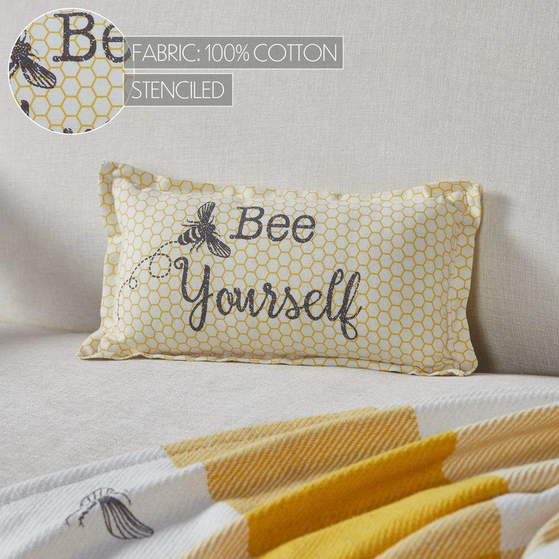 Buzzy Bees Yellow Antique White Grey Bee Yourself 7 In. X 13 In. Throw Pillow gallery