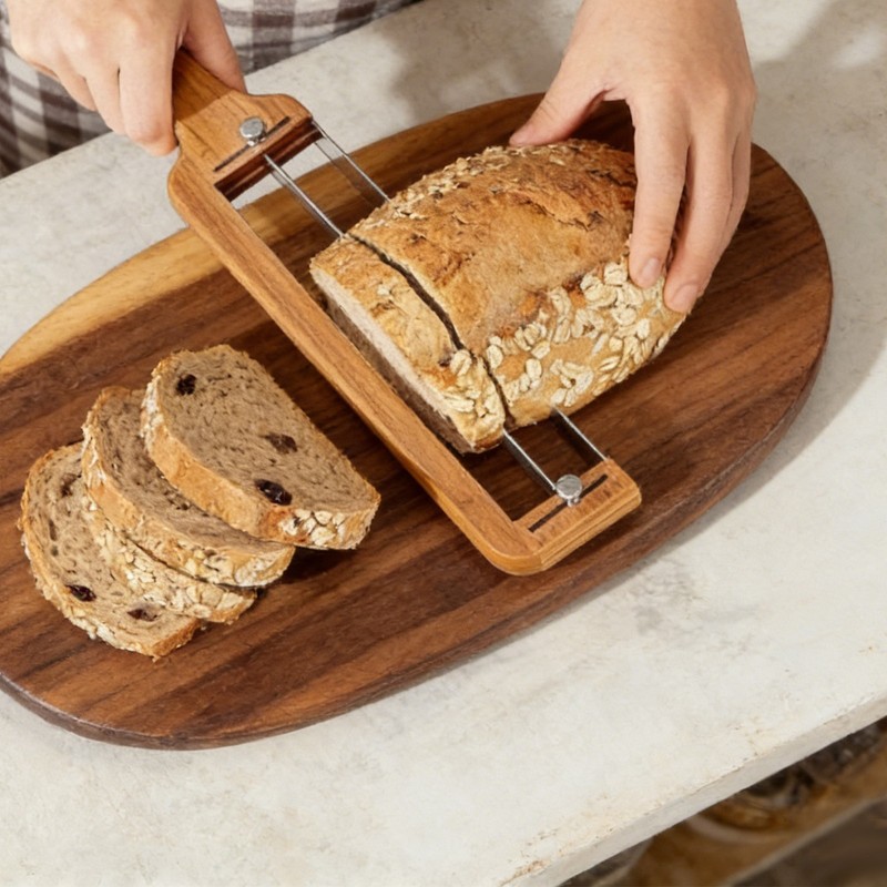 Manual Adjustable Bread Knife Bamboo Bread Knife With Stainless Steel Blade gallery