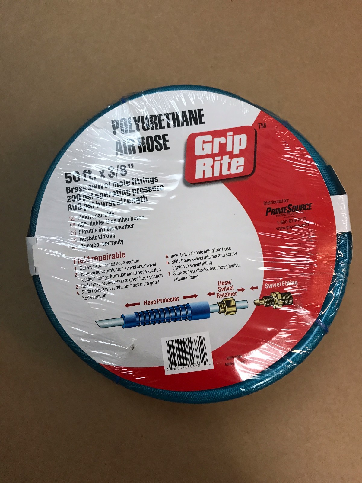 GRIP RITE 3/8" X 50' FEET GRIP RITE Polyurethane AIR HOSE BRASS Coupler NEW! gallery