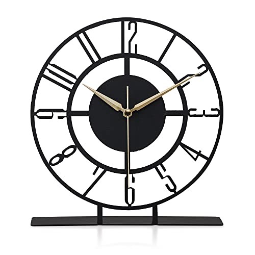 Metal Table Clock | 8.9 x 9.5 inch Size Round Silent Running Metal Clocks Black gallery