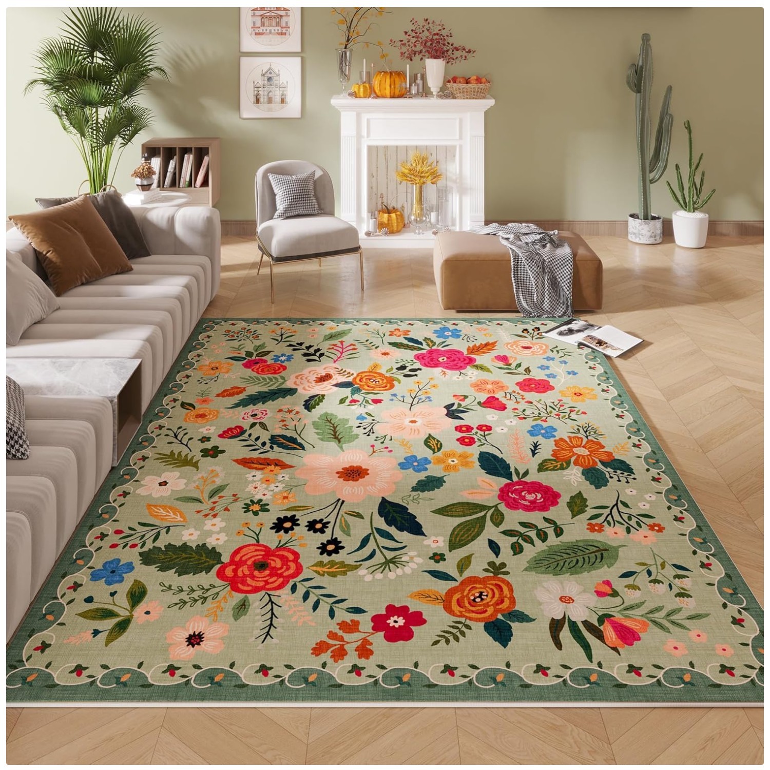 Chic 5x7 Boho Area Rug - Floral Design, Non-Slip & Easy to Clean for Any Room gallery