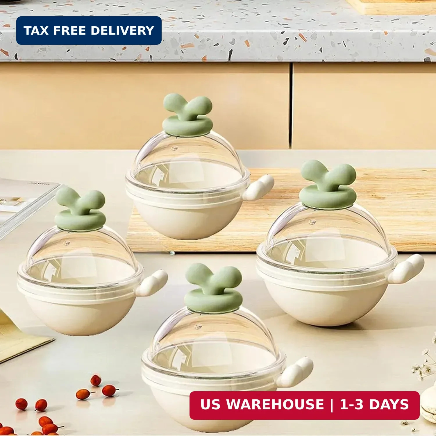 4pcs Ice Cube Mold Ball Boxes with Lid, 2.36in Diameter Large Sphere Ice Maker f gallery