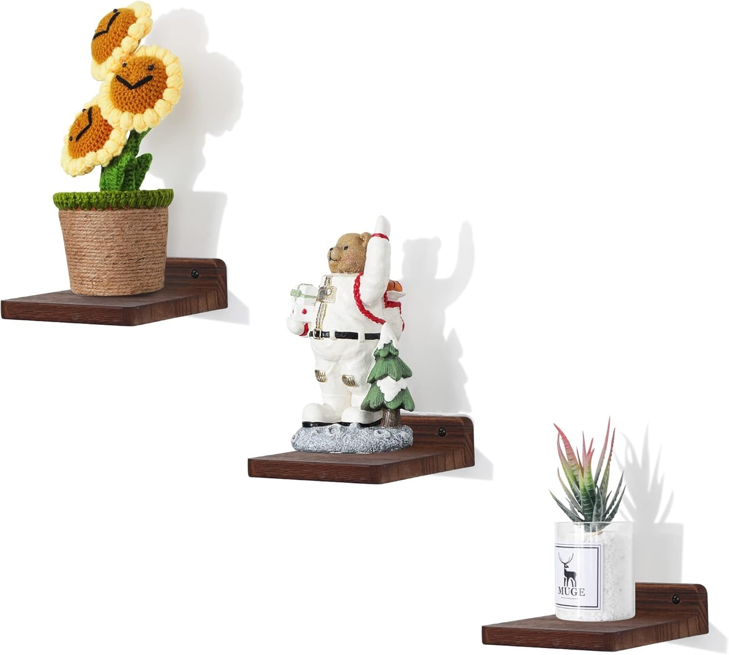 Small Floating Shelf,5x5 Inch Dark Walnut,Set of 3Small Wall Shelves for Bedroom gallery