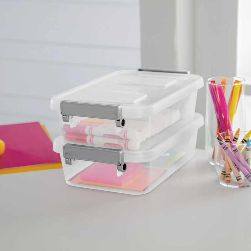 Sterilite 2.7 Qt. Modular Latch Box Plastic with Clear Base and Lid, Titanium gallery