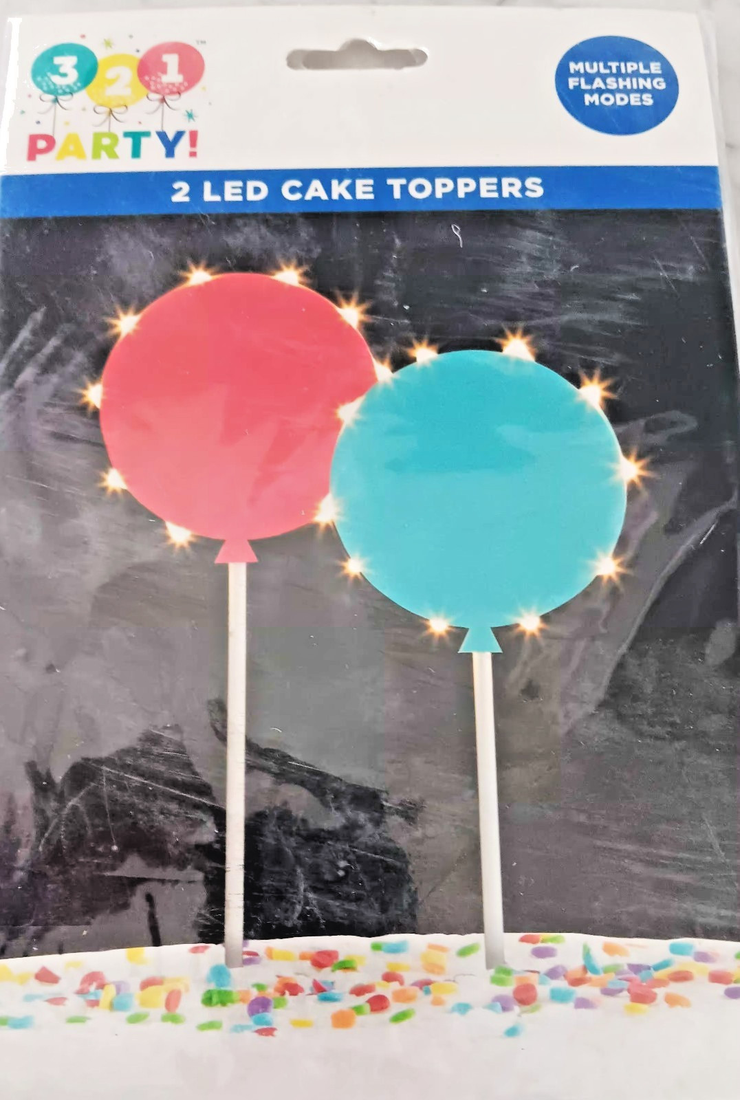 NEW 321 PARTY Cake Toppers 2 LED Light Up RED AND BLUE Balloons gallery
