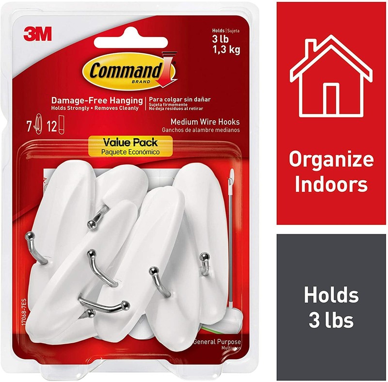 Command General Purpose Wire Hooks Medium 3 lb White 14 Hooks 24 Strips - 2 Pack gallery