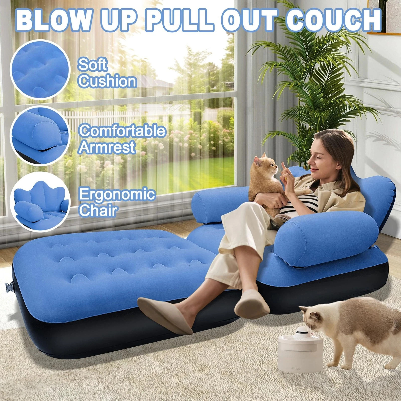 Blow Up Pull Out Couch with Headboard,Inflatable Couch with Flocked Surface,F... gallery