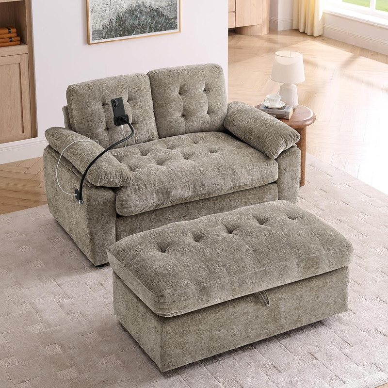Adjustable Loveseat Sleeper Chair with USB Port & Storage Ottoman gallery