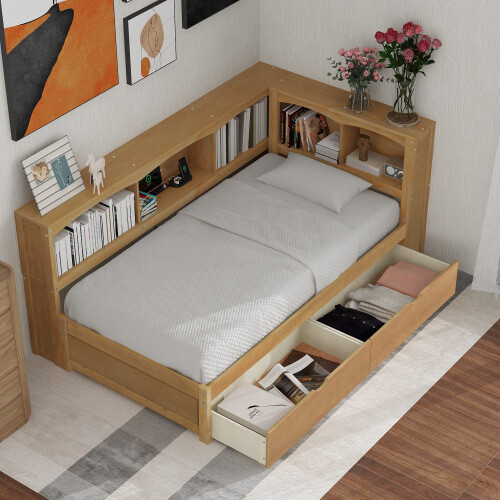 Solid Wood Daybed with Trundle Storage Bookcases Twin Size Sofa Bed Platform Bed gallery