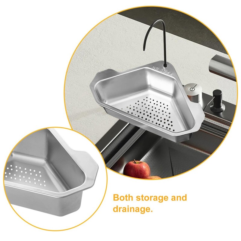 Stainless Steel Corner Sink Strainer Basket 9.64X5.9X2.95In Hanging gallery