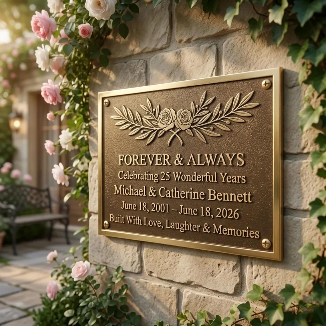 Custom Bronze Memorial Plaque, Personalized Garden Marker, Outdoor Name Plate gallery