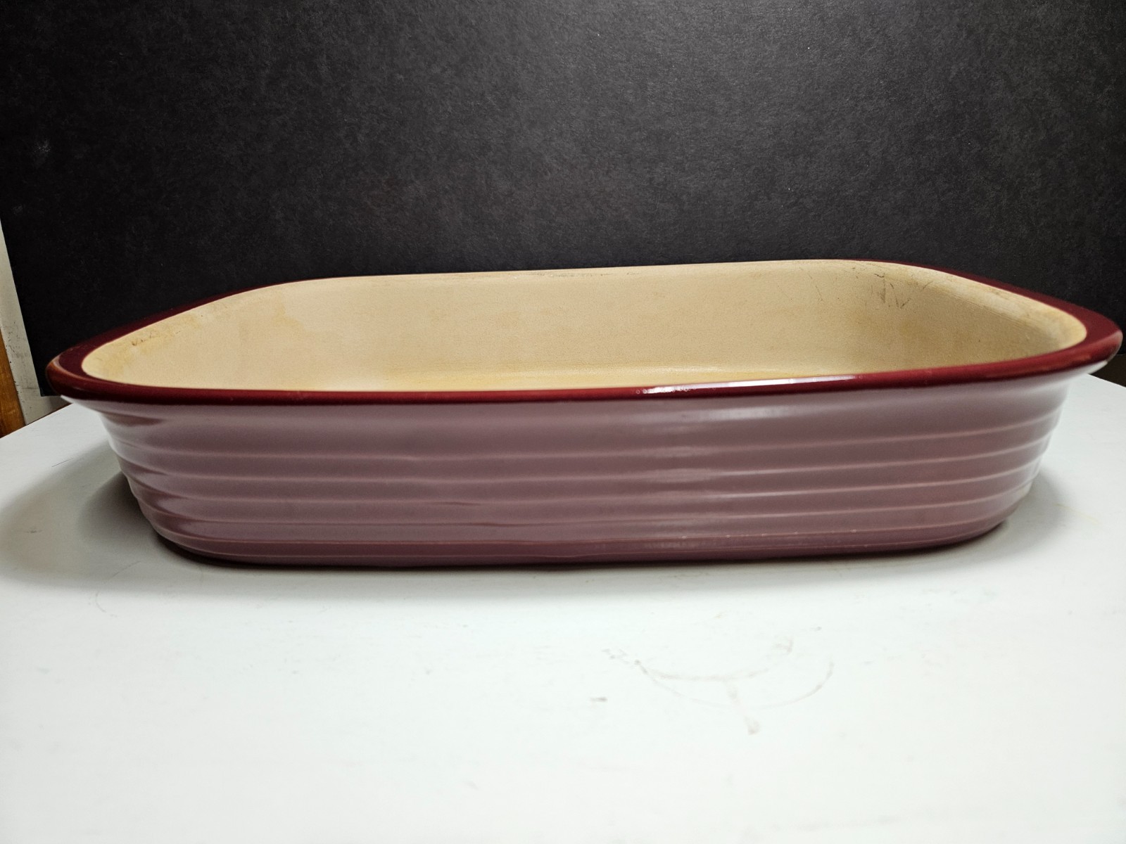 PAMPERED CHEF Stoneware NEW TRADITIONS Cranberry Rectangular 15 x 10 x 2.75 gallery