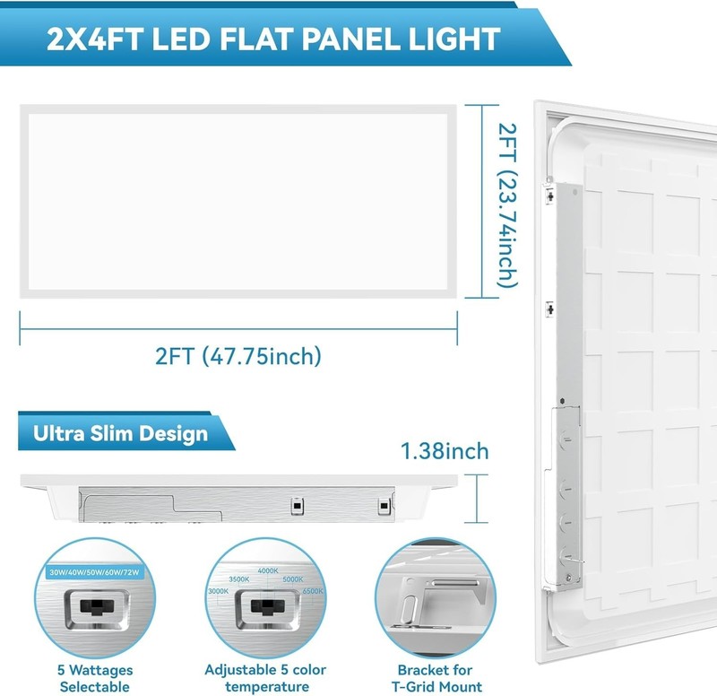 48 PACK 2x4 LED Flat Panel Light Drop Ceiling Office Fixture 5CCT 3000K-6500K gallery