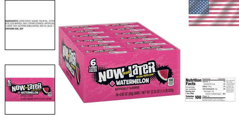 Refreshing Watermelon Chewy Candy - 24 Individually Wrapped Bars, 0.93 Oz Each gallery